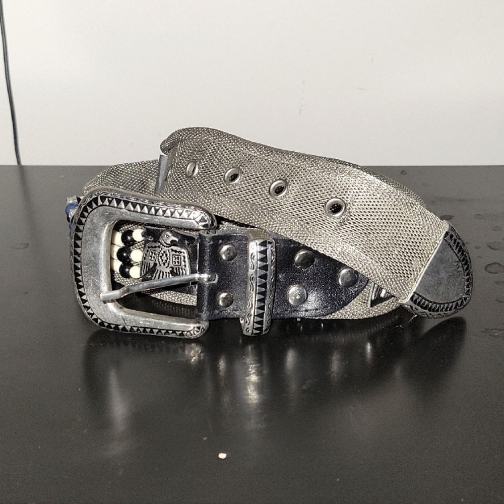 Men's Western Silver and Black Belt
